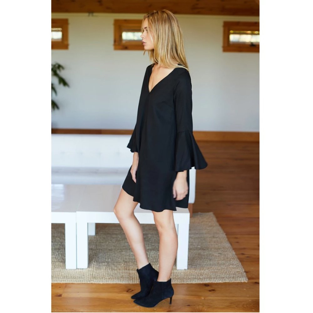 Emerson Fry Black Mini Dress with Fluted Sleeves